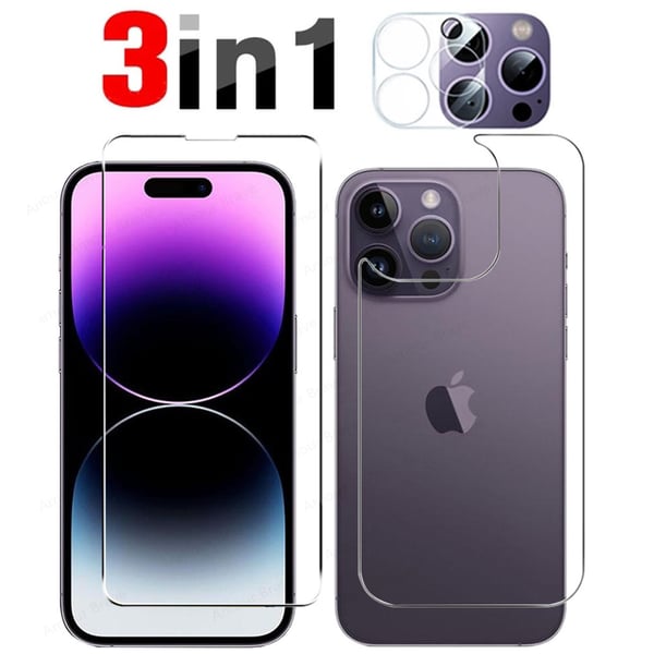 3-PACK 3in1 iPhone 14 Pro Fram- & Baksida Kameralinsskydd 0,3mm