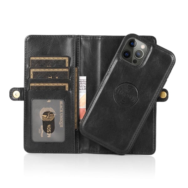 iPhone 15 Pro - Elegant Plånboksfodral i Lyxigt Läder med Korthållare