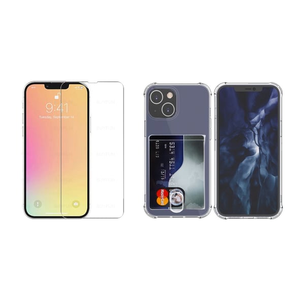 iPhone 13 Mini - 1 Set Skal med Korthållare och Skärmskydd