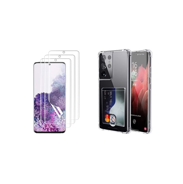 Galaxy S21 Ultra Skal med Korthållare & Mjukt Skärmskydd