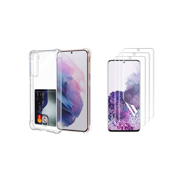 Samsung Galaxy S21 1 Set Skal med Korthållare & Mjukt Skärmskydd