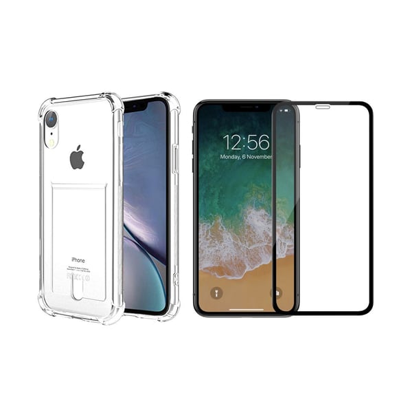 iPhone XR - 1 Set Skal med Korthållare och Skärmskydd
