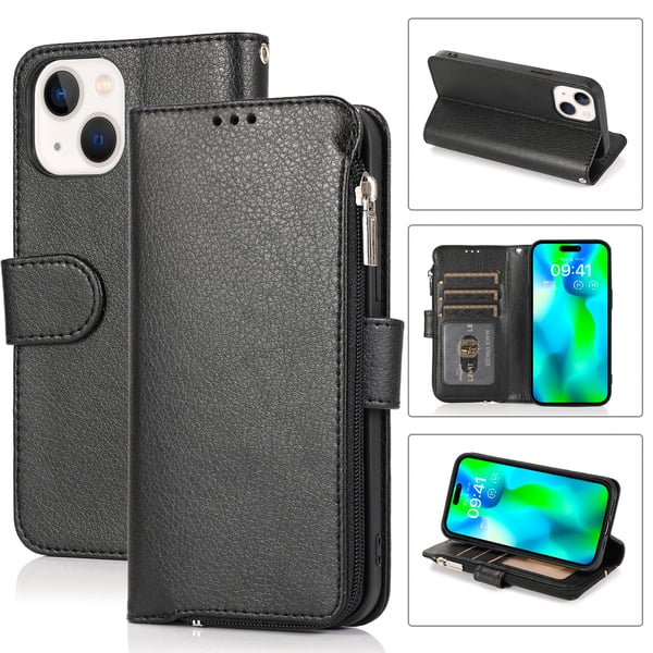 iPhone15PLUS - Stilrent Fodral med Dragkedja, Flip-Fodral med Axelrem