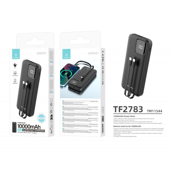 Powerbank 10000mAh 2-i-1 USB-C och Lightning-kabel