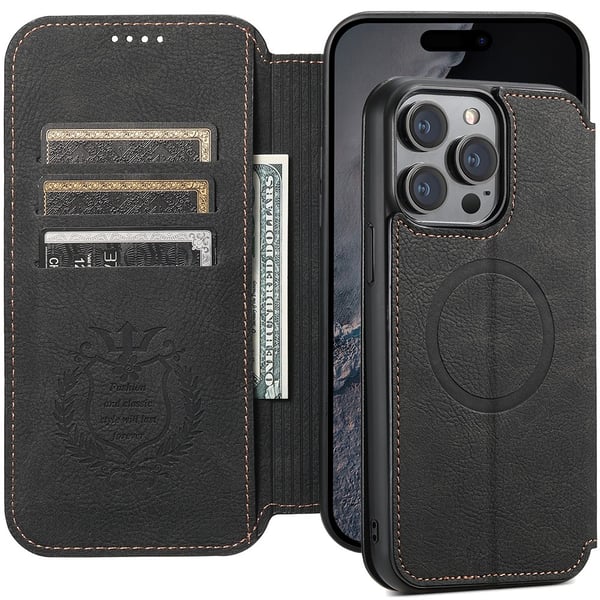 iPhone 15 Pro PU-läderfodral med MagSafe & Kortfack