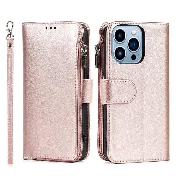 Elegant plånboksfodral i mikrofiberläder med dragkedja - iPhone 15 Pro