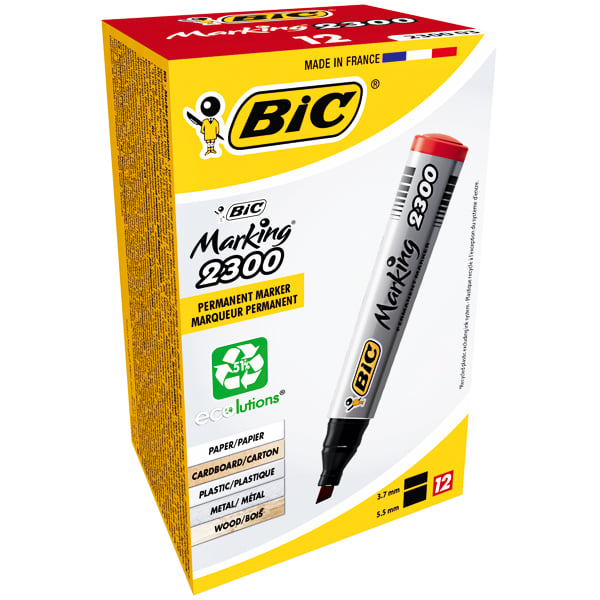 BIC Marking 2300 Permanent Marker med Mejselspets, Box (12-pack)