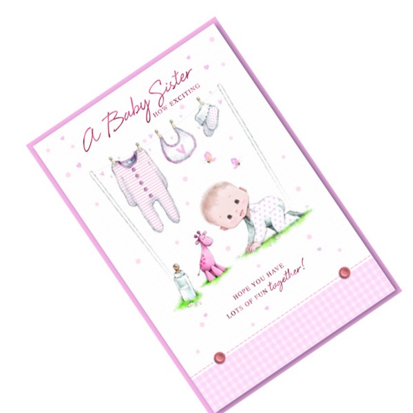 Simon Elvin A Baby Sister Clothes Line Birthday Greetings Card (Pack of 6)