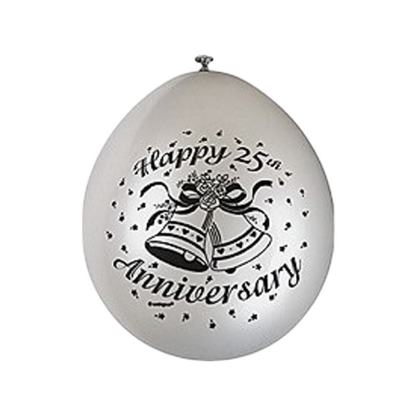 Unique Party Latex 25th Anniversary Balloon (Pack of 10)