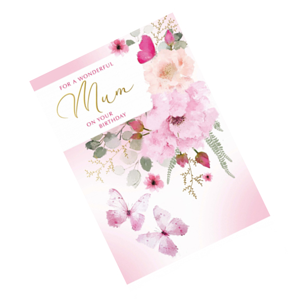 Simon Elvin For A Wonderful Mum Butterflies Birthday Greetings Card (Pack of 6)
