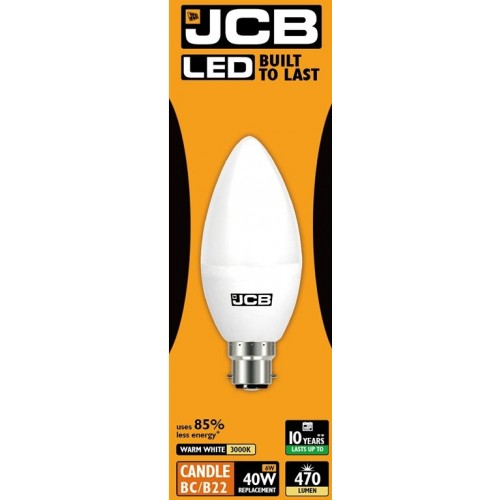 JCB LED Candle 470lm Opal 6w Light Bulb B22 2700k