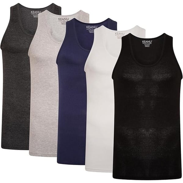 Keanu Mens Ribbed Cotton Blend Fitted Vest Top (Pack of 6) Keanu Mens Ribbed Cotton Blend Fitted Vest Top (Pack of 6)