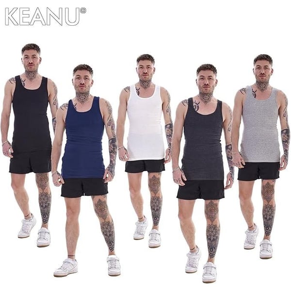 Keanu Mens Ribbed Cotton Blend Fitted Vest Top (Pack of 6)
