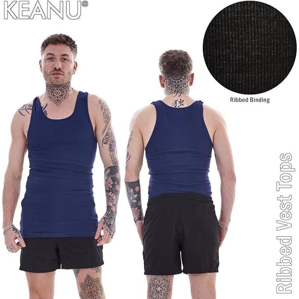 Keanu Mens Ribbed Cotton Blend Fitted Vest Top (Pack of 6)