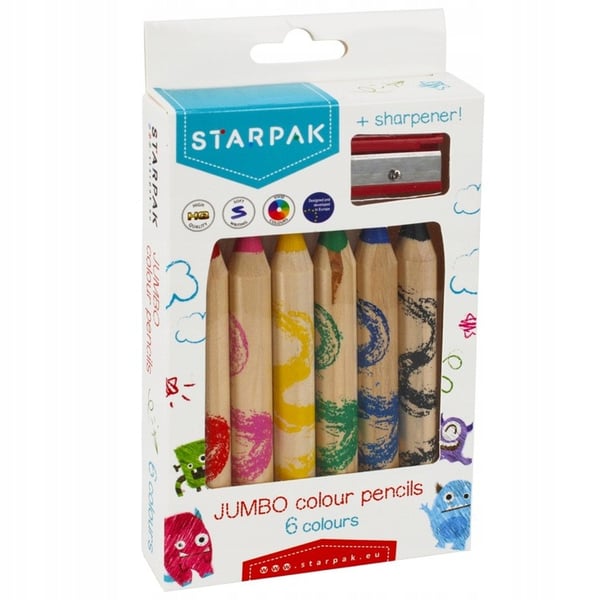 Starpak Jumbo -kynät 6 väriä + teroitin