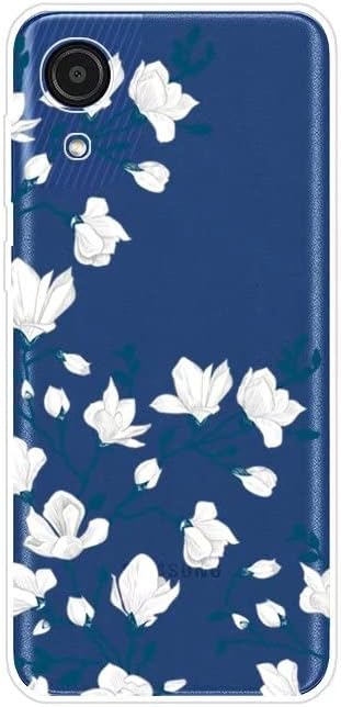 Etui til Samsung Galaxy A03s farveløs silikone hvide blomster + glas