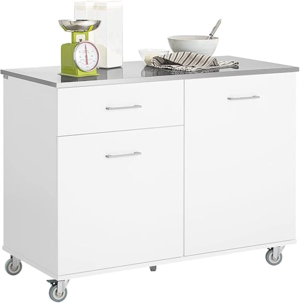 SoBuy Köksö med hjul – Serveringsvagn med låda & hyllor | Vit 120x56x90cm FKW117-W