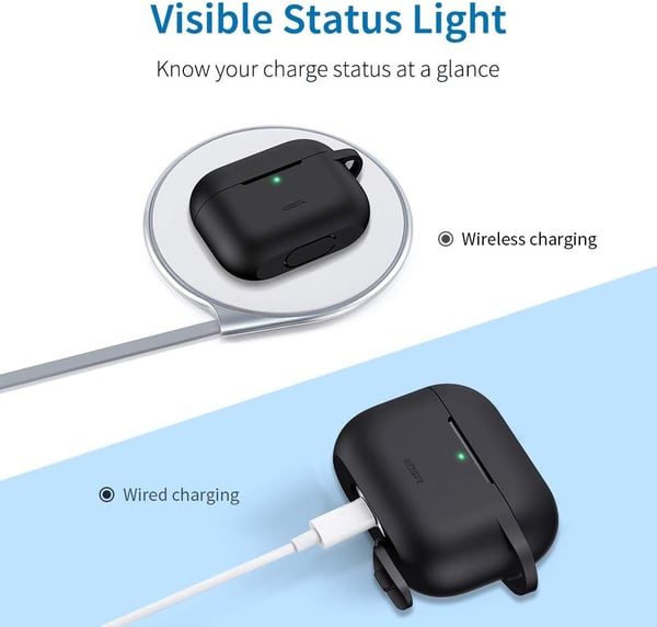 Silikonikotelo AirPods Pro 1/2 -kuulokkeille, musta, karabiinihaalla