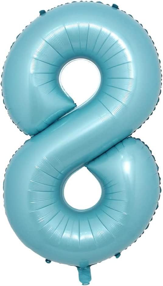 Blå folieballon med nummer 8 til fødselsdagen