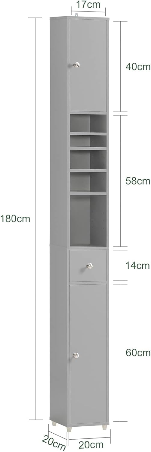 SoBuy Smalt højskab 20x20x180cm - Vandafvisende| Grå Højskab BZR34-II-HG