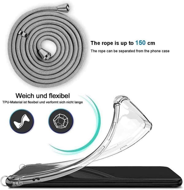 Silikone cover til Samsung Galaxy Note 20 gennemsigtigt + gråt snorbånd