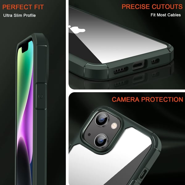 Grönt skal + härdat glas för Apple iPhone 14 transparent baksida A2882