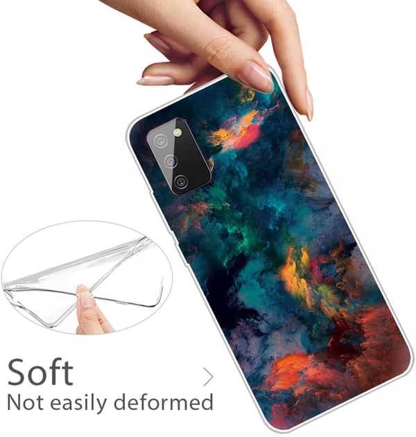 Flerfärgat silikonskal för Samsung Galaxy A02s + härdat glas
