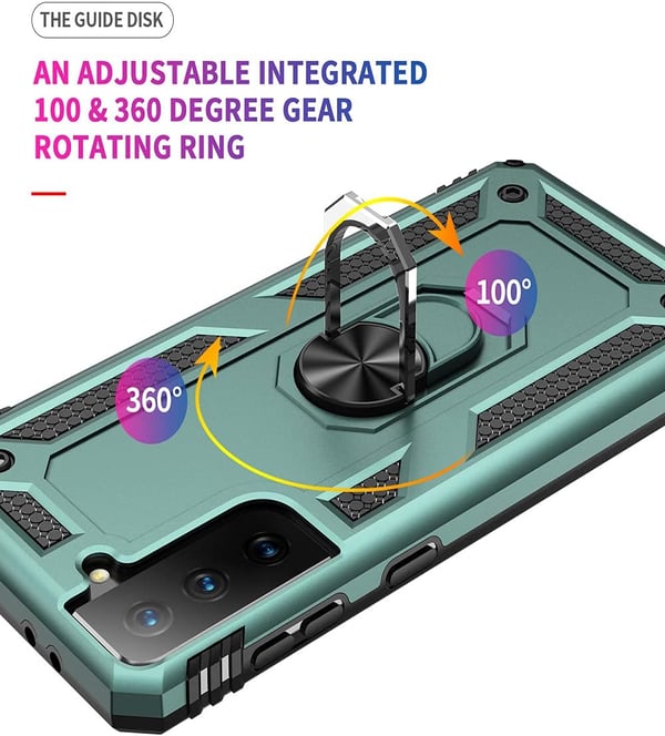 Samsung Galaxy S21 -puhelimen vihreän kovakantinen magneettirengaskotelo