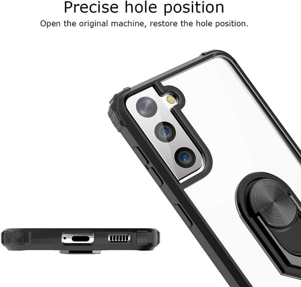 Etui til Samsung Galaxy S21+ sort ramme gennemsigtig bagside + ring