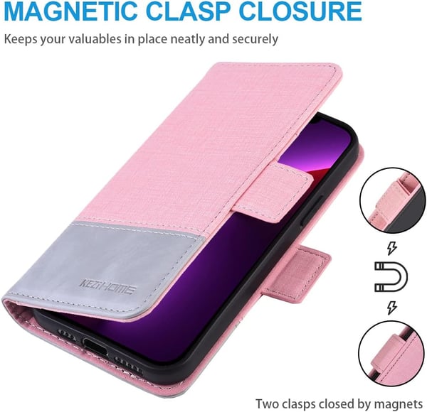 Flipfodral till Apple iPhone 13 Pro 6,1" rosa grå + 2x glas