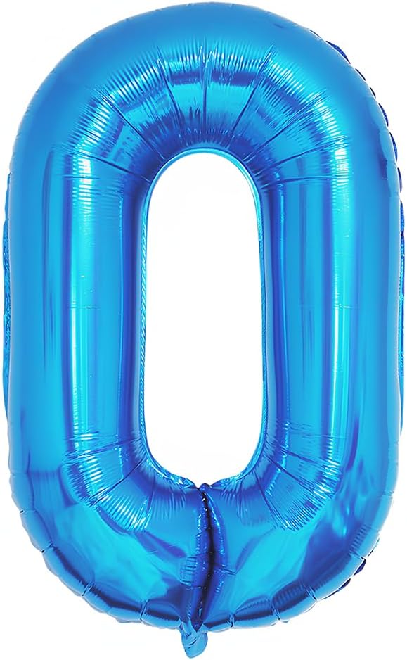 Stor folieballon nummer 0 til fødselsdag blå 100 cm 42