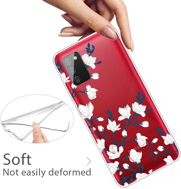 Skal till Samsung Galaxy A02s med genomskinlig silikon och vita blommor