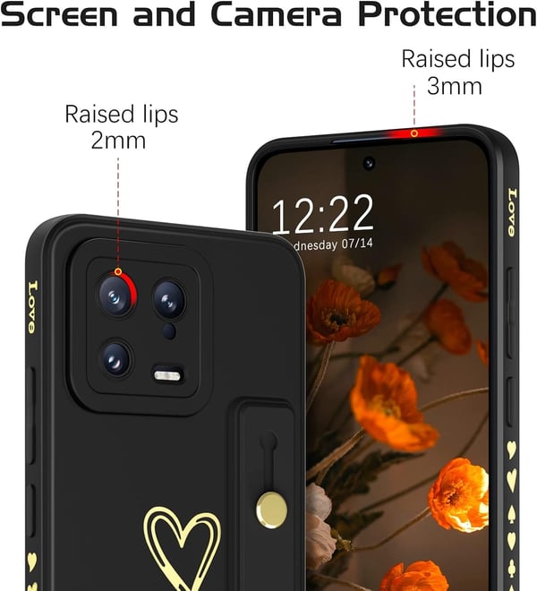 Bagcover til Xiaomi 13 5G sort guld holdbart med stativ