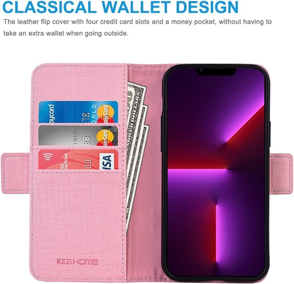 Flipfodral till Apple iPhone 13 Pro 6,1" rosa grå + 2x glas