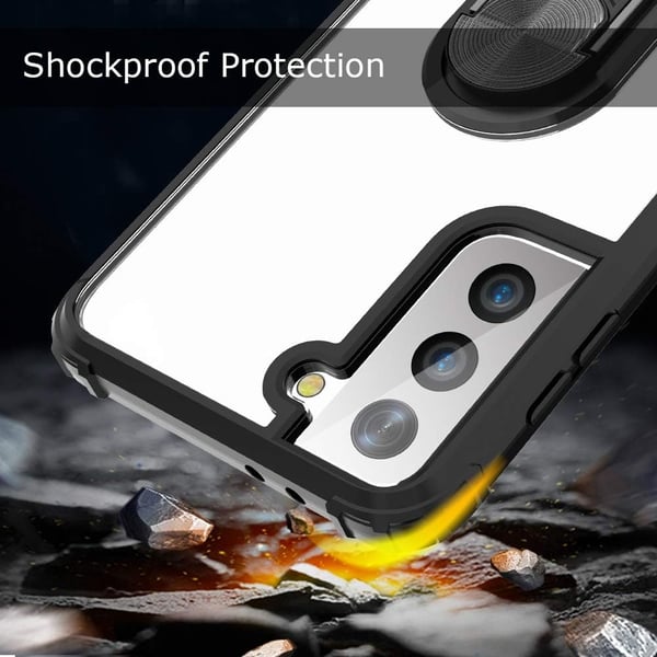Etui til Samsung Galaxy S21+ sort ramme gennemsigtig bagside + ring