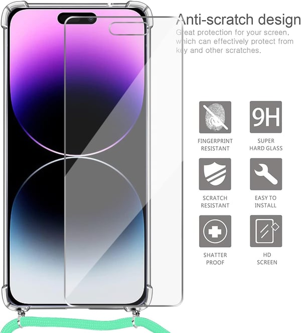 Fodral till iPhone 14 Pro Max 6,7'' glasskärmskydd med rem