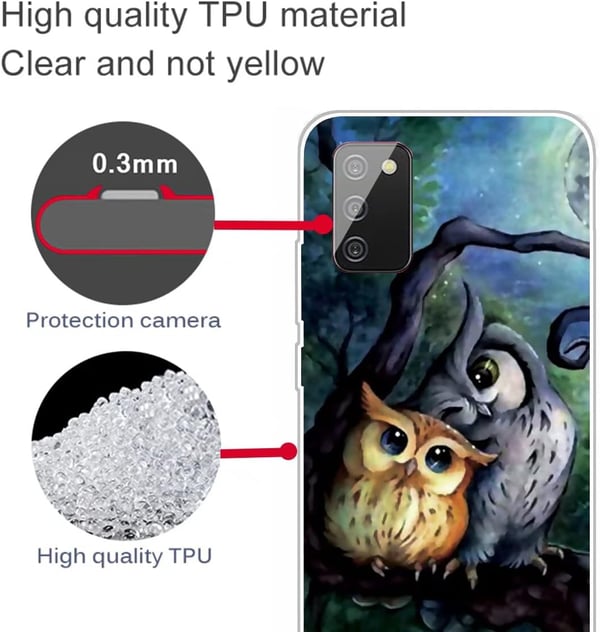 Set med silikonskal till Samsung Galaxy A02s 2 ugglor med härdat glas