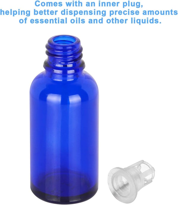 Glasflaske med dråbetæller til æteriske olier, blå, tom, 30 ml, 4 stk.