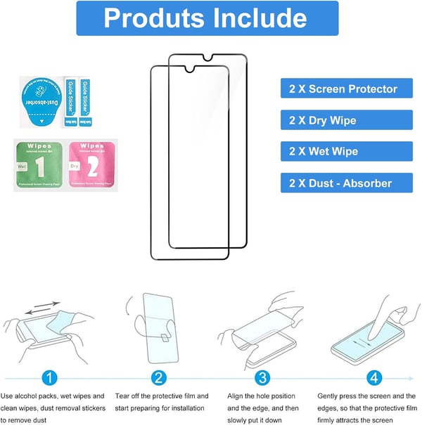 9H härdat glas för Samsung Galaxy A30/A33 med svart ram 2 stycken