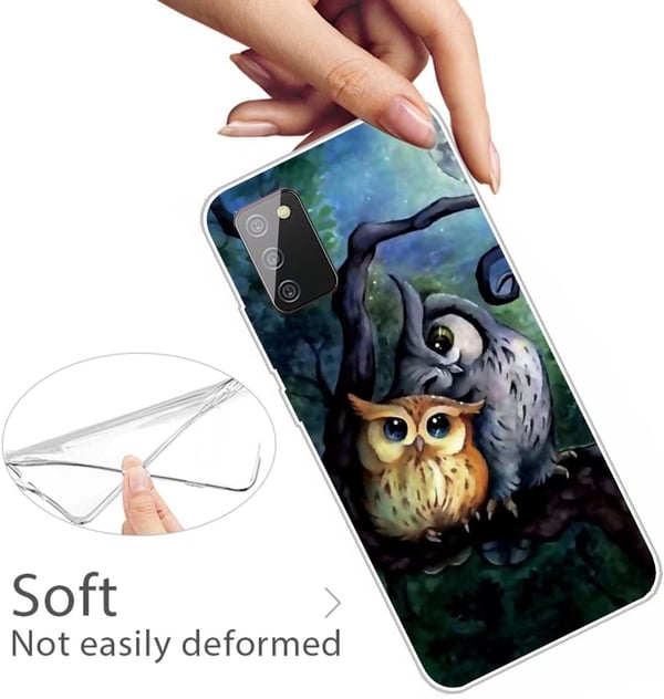 Set med silikonskal till Samsung Galaxy A02s 2 ugglor med härdat glas
