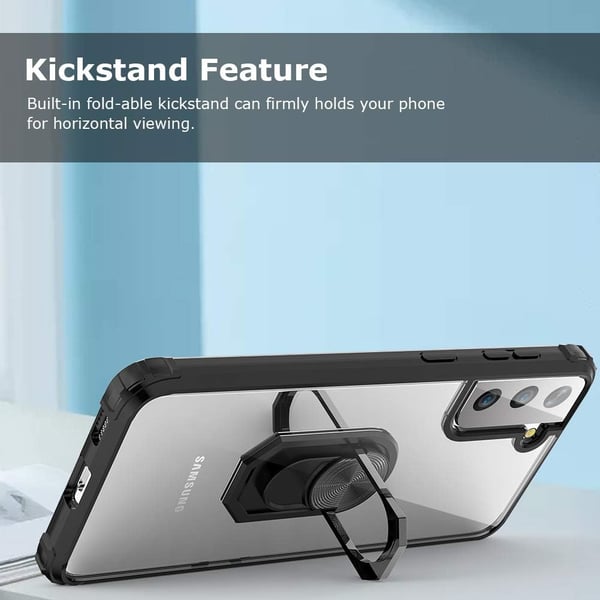 Etui til Samsung Galaxy S21+ sort ramme gennemsigtig bagside + ring