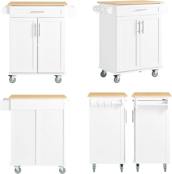 SoBuy Køkkenvogn i bambus – Rullevogn med skuffer og skabe| Hvid 83x46x91cm FKW13-II-WN