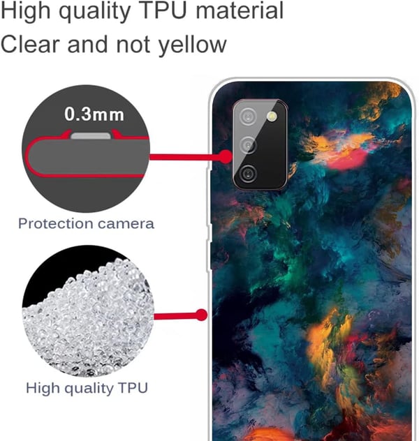 Flerfärgat silikonskal för Samsung Galaxy A02s + härdat glas