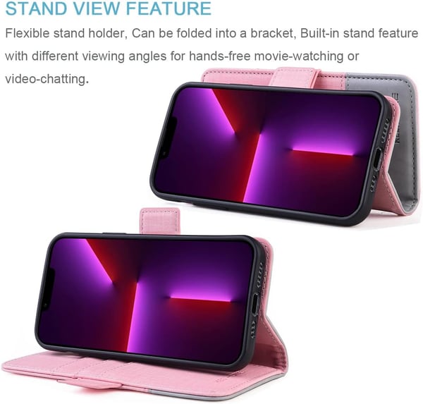 Flipfodral till Apple iPhone 13 Pro 6,1" rosa grå + 2x glas