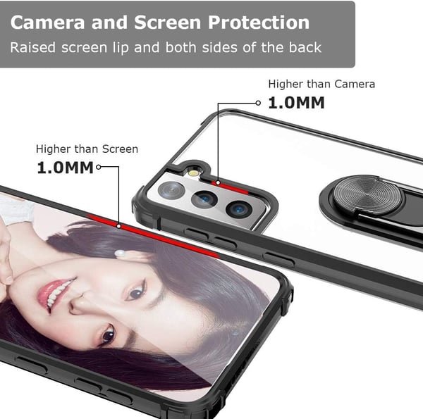Etui til Samsung Galaxy S21+ sort ramme gennemsigtig bagside + ring