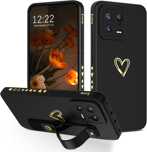 Bagcover til Xiaomi 13 5G sort guld holdbart med stativ