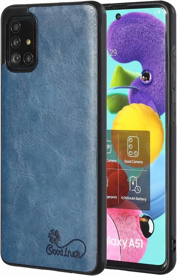 Etui til Samsung Galaxy A41 SM-A415F marineblåt øko-læder hærdet glas
