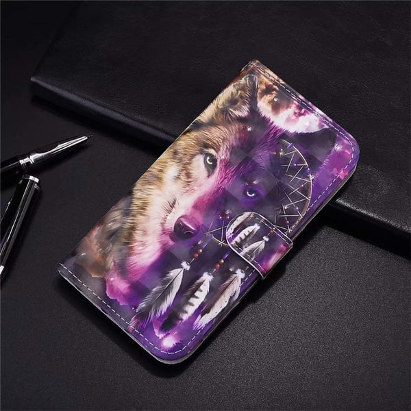 Flipfodral till Samsung Galaxy A42 5G lila varg + härdat glas SM-A426B
