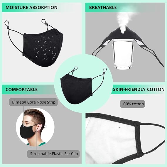 Genanvendelige beskyttende ansigtsmasker, sorte, 4 stk. + 4 filtre