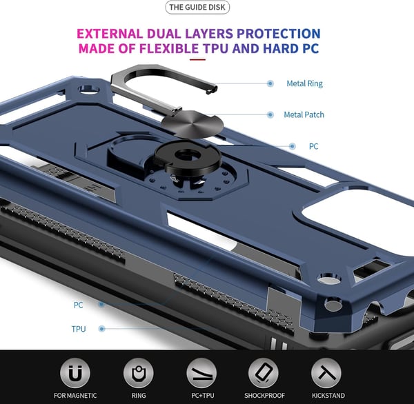 Pansret cover til Xiaomi Redmi 10 marineblå + 2 beskyttelsesfilm